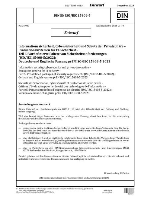 DIN EN ISO/IEC 15408-5 - DRAFT