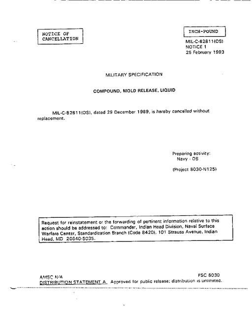 MIL MIL-C-82811 Notice 1 - Cancellation
