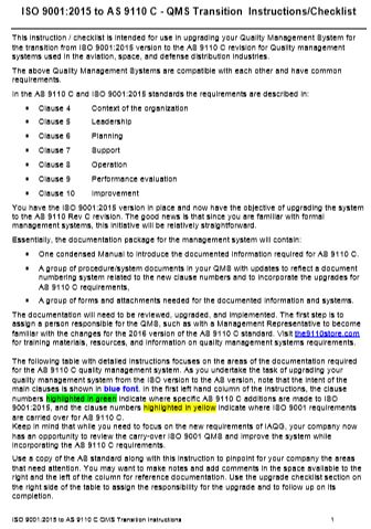 ISO 9001 to AS9110C Quality Manual and Procedures Package