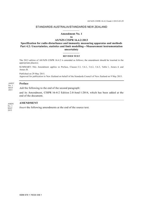 AS/NZS CISPR 16.4.2:2013 Amd 1:2015