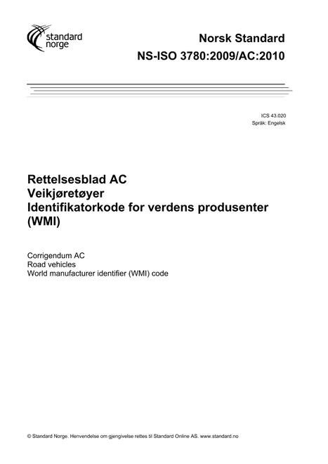 NS-ISO 3780:2009/Cor 1:2010
