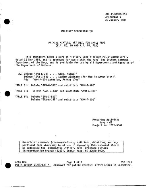 MIL MIL-P-18601 Amendment 1