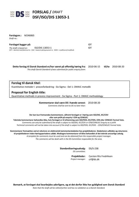 DANSK DSF/ISO/DIS 13053-1