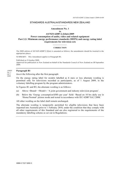AS/NZS 62087.2.2(Int):2009 AMDT 1