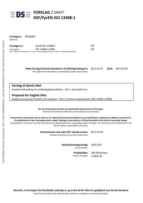 DANSK DSF/FPREN ISO 13408-1