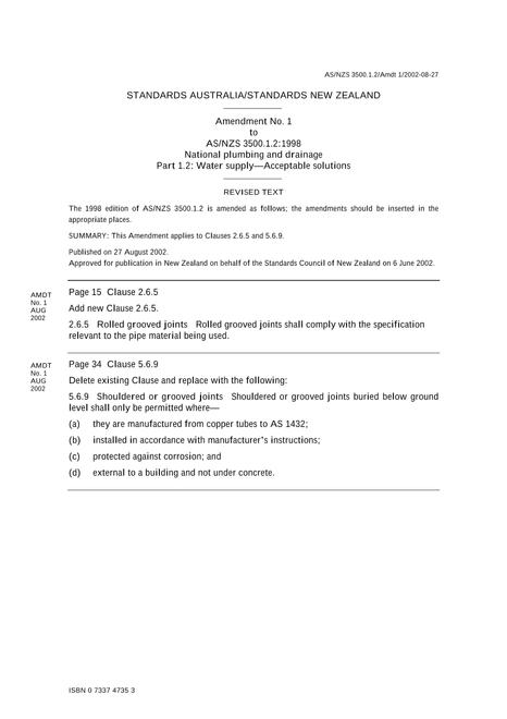 AS/NZS 3500.1.2:1998 AMDT 1