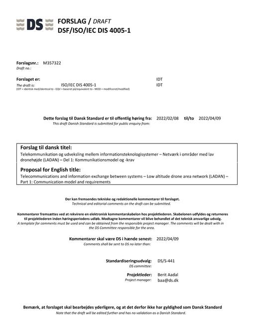 DANSK DSF/ISO/IEC DIS 4005-1