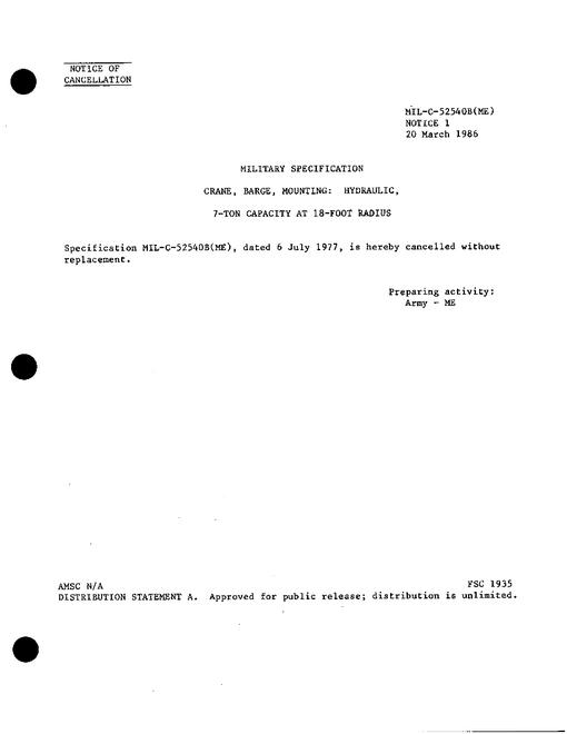 ARMY MIL-C-52540B CANC NOTICE 1