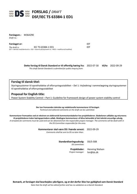 DANSK DSF/IEC TS 63384-1 ED1