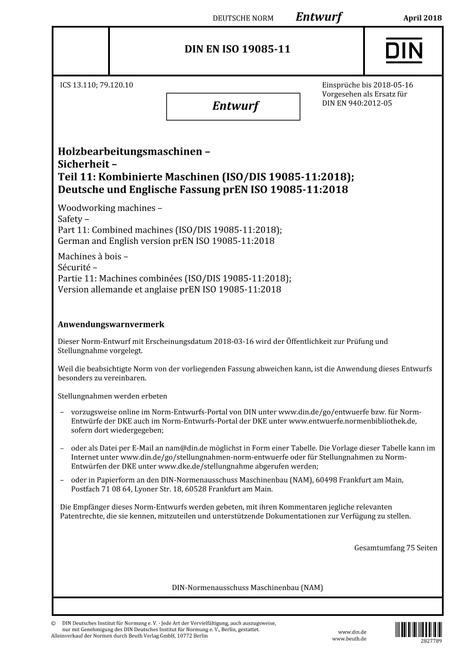 DIN EN ISO 19085-11 - DRAFT