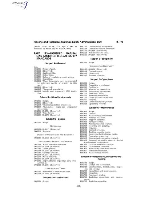 DOT 49 CFR PART 193