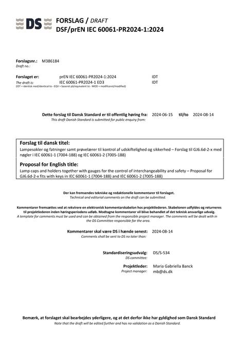 DANSK DSF/PREN IEC 60061-PR2024-1