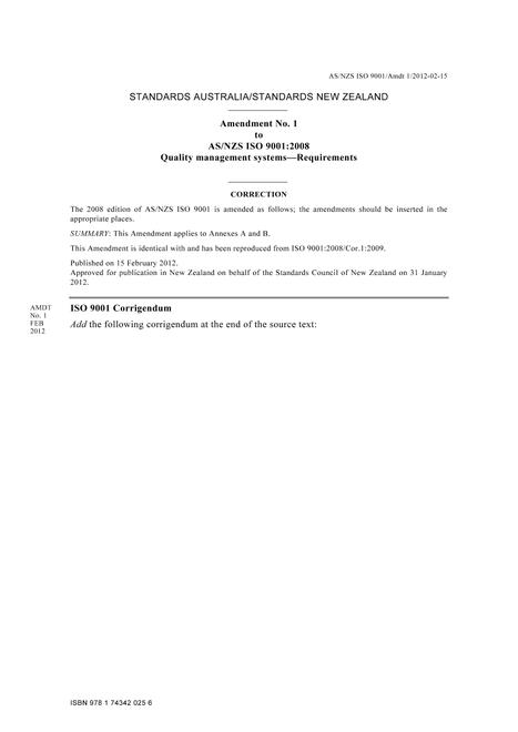 AS/NZS ISO 9001:2008 AMDT 1