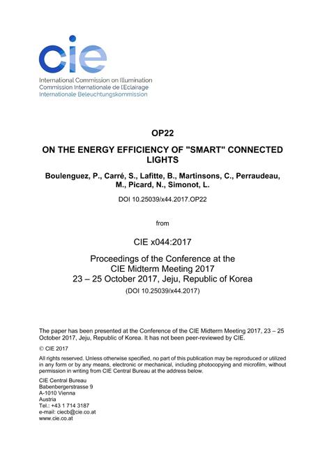 ON THE ENERGY EFFICIENCY OF "SMART" CONNECTED LIGHTS 
(OP22, 150-157)