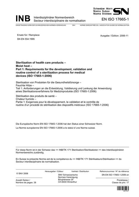 SNV SN EN ISO 17665-1
