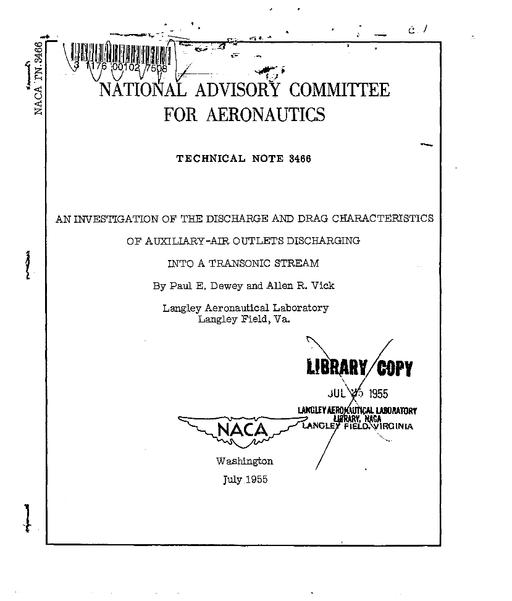 NASA NACA-TN-3466