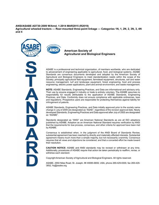 ASAE/ASABE AD730:2009 W/Amd. 1:2014 MAR2015 (R2019)