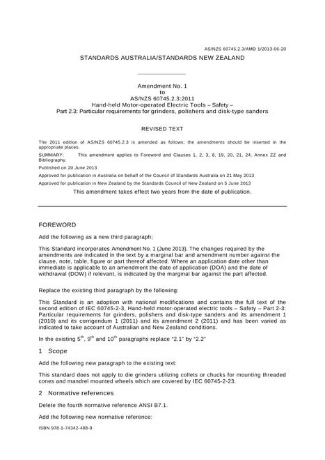 AS/NZS 60745.2.3:2011 AMDT 1