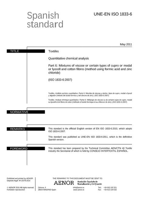 AENOR UNE-EN ISO 1833-6