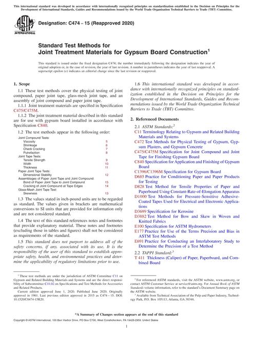 ASTM C474-15(2020)