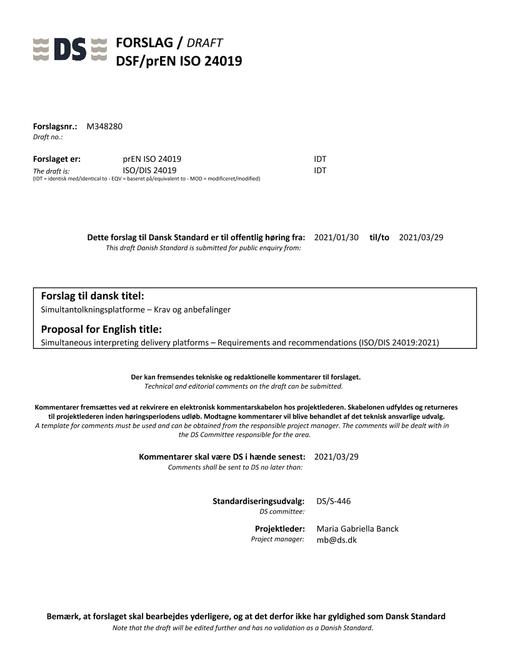 DANSK DSF/PREN ISO 24019