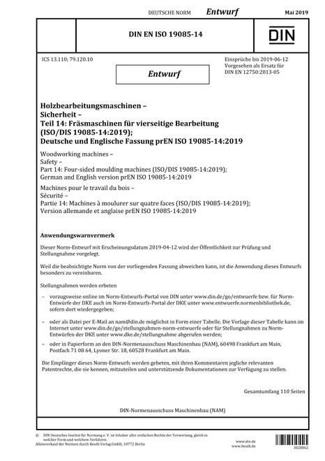 DIN EN ISO 19085-14 - DRAFT