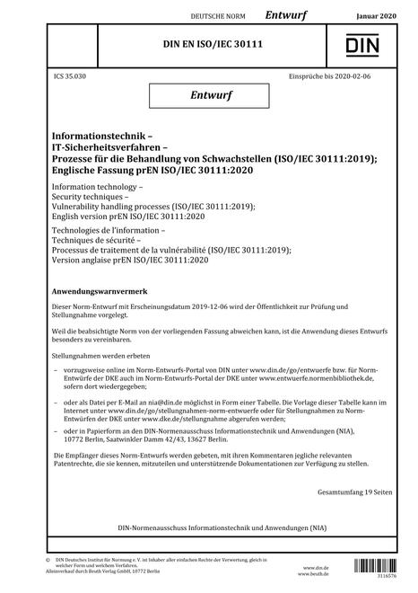 DIN EN ISO/IEC 30111 - DRAFT