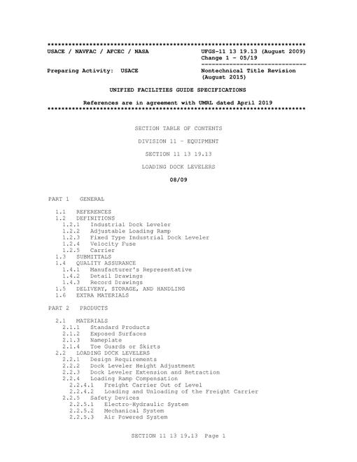ARMY UFGS-11 13 19.13