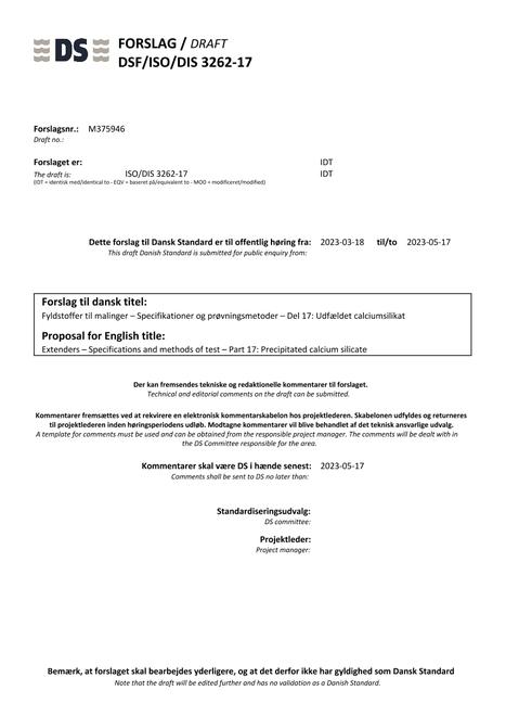 DANSK DSF/ISO/DIS 3262-17