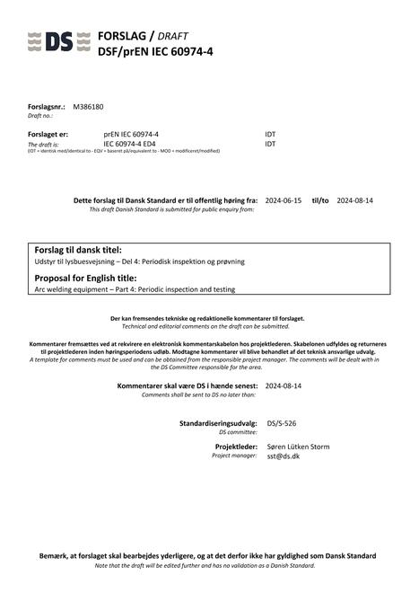 DANSK DSF/PREN IEC 60974-4