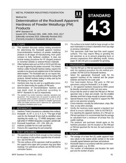 Standard Test Method 43: Method for Determination of the Apparent Hardness of Powder Metallurgy Products