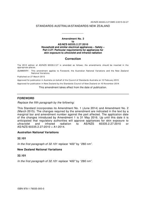 AS/NZS 60335.2.27:2010 Amd 2:2015