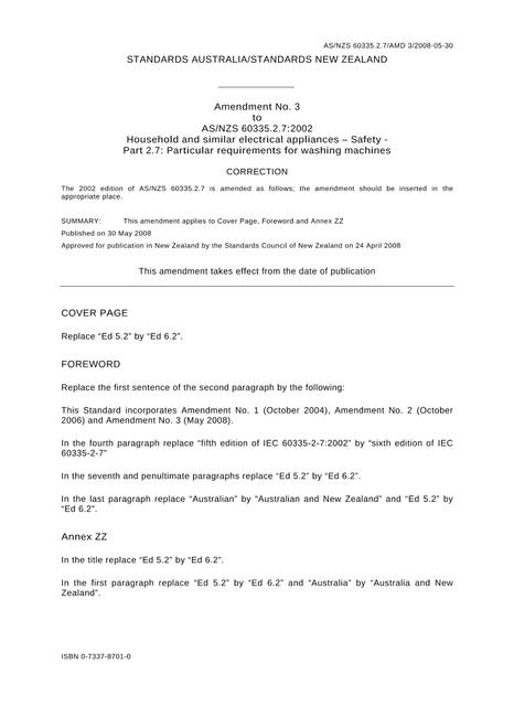 AS/NZS 60335.2.7:2002 AMDT 3