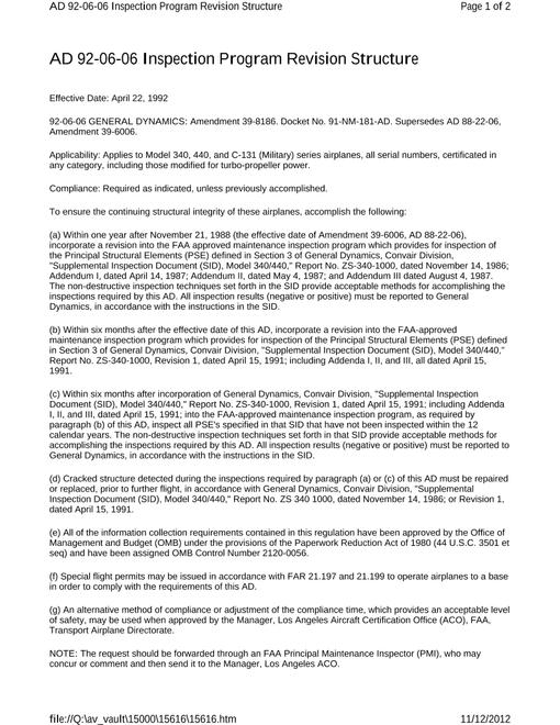 FAA AD 1992-06-06