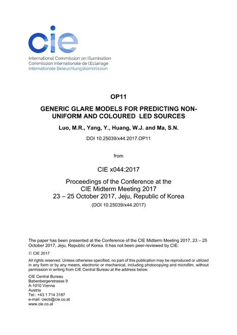 GENERIC GLARE MODELS FOR PREDICTING NON-UNIFORM AND COLOURED  LED SOURCES (OP11, 79-82)