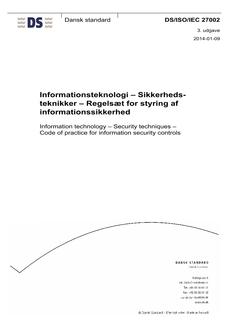 DANSK DS/ISO/IEC 27002