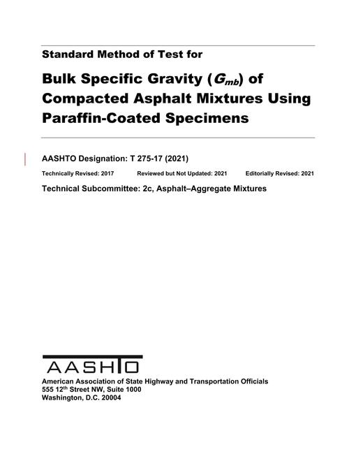 AASHTO T 275-17 (2021)