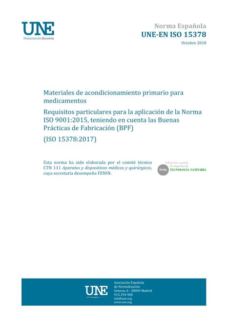 AENOR UNE-EN ISO 15378