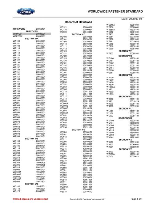 FORD RECORD OF REVISIONS