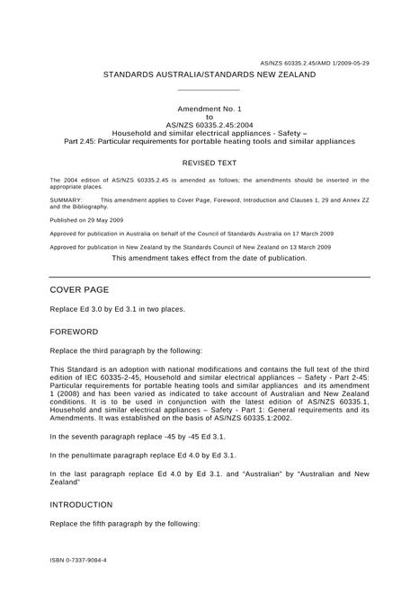 AS/NZS 60335.2.45:2004 AMDT 1