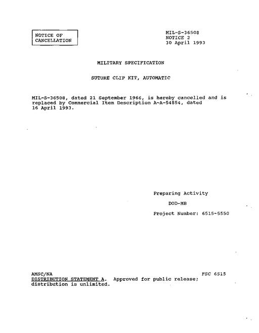 MIL MIL-S-36508 Notice 2 - Cancellation