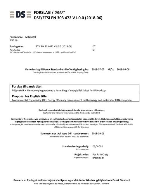 DANSK DSF/ETSI EN 303 472 V1.0.0 (2018-06)