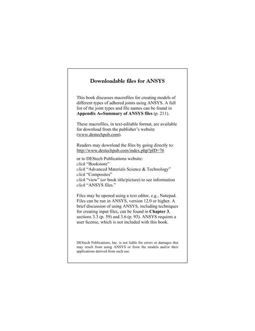 Mechanics of Adhesive in Composite and Metal Joints