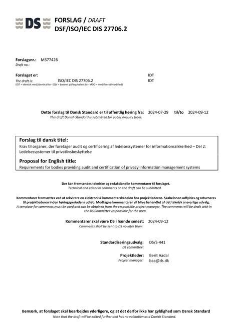 DANSK DSF/ISO/IEC DIS 27706.2