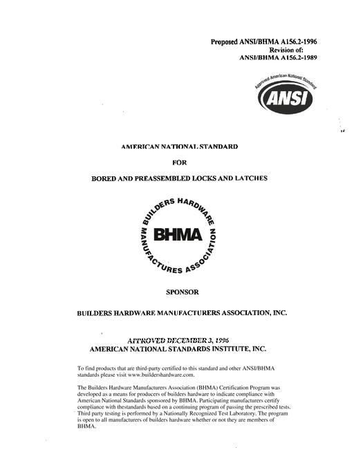 BHMA A156.2-1996