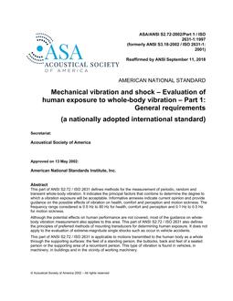 ASA S2.72-2002/Part 1 / ISO 2631-1:1997 (R2023)