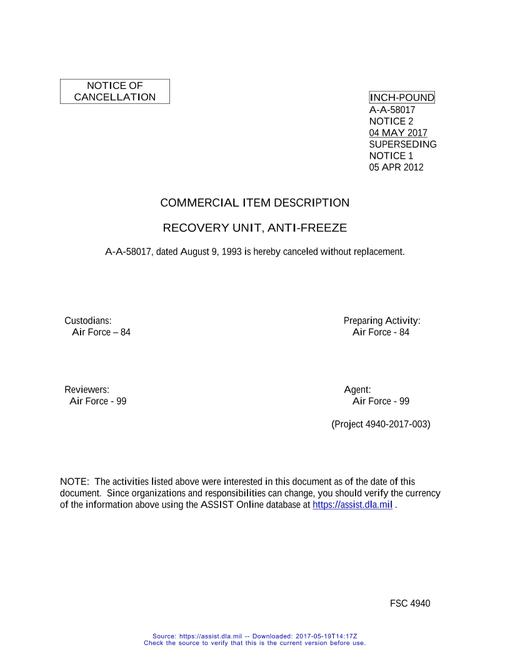 CID A-A-58017 Notice 2 - Cancellation