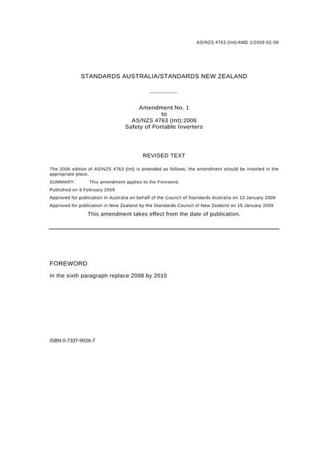 AS/NZS 4763(INT):2006 AMDT 1