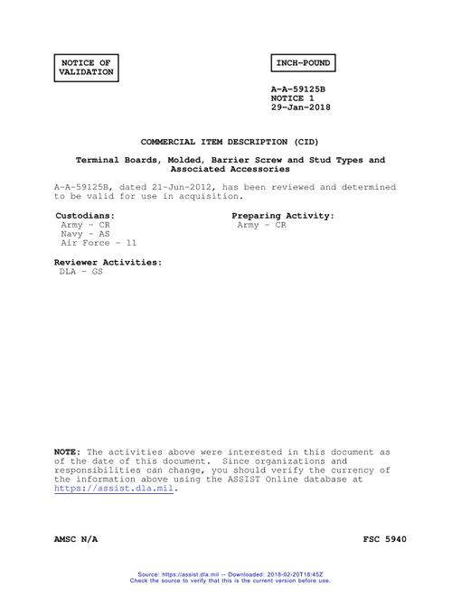 CID A-A-59125B Notice 1 - Validation 1
