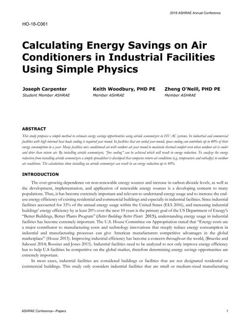 HO-18-C061 -- Calculating Energy Savings on Air Conditioners in Industrial Facilities Using Simple Physics